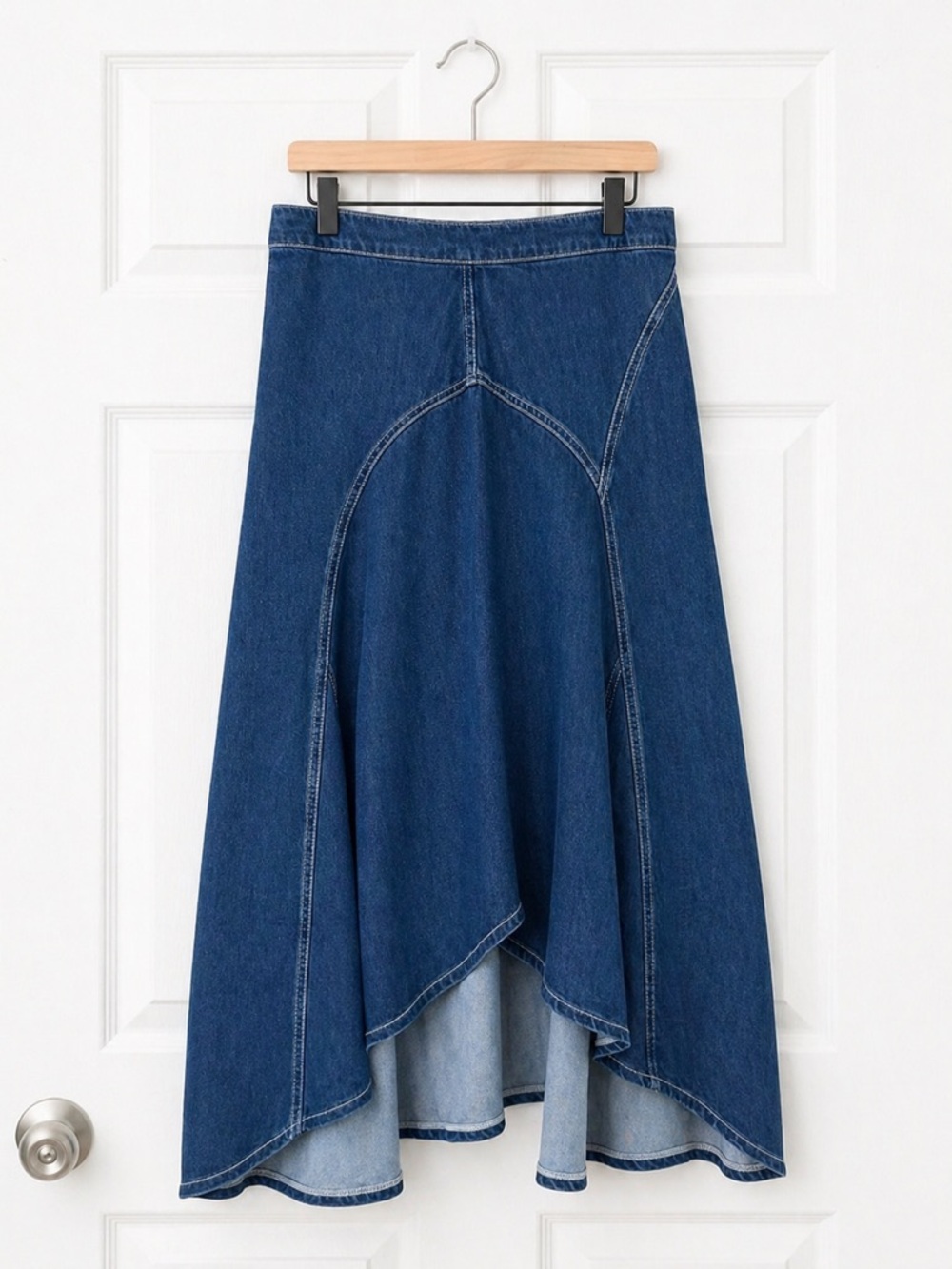 Marks & Spencer Blue Asymmetrical Denim Midi Skirt Sz 12